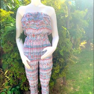 Strapless long pant romper jumpsuit jumper